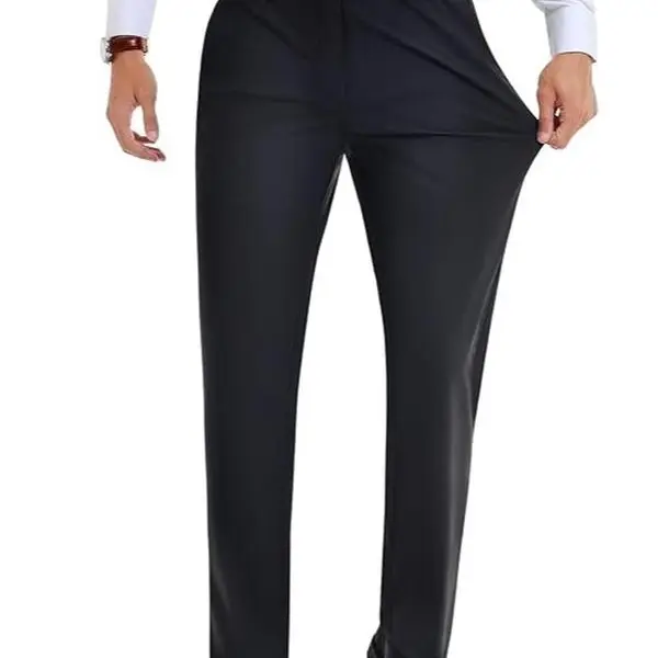 Royaura Men's Tuck-Ready Slim Fit Straight Leg Plain Buckle Slacks - 34w*29l, Lightweight, Stretch for Sit/Leg, Wrinkle-Free, Expandable Waist Menswear, Business Office Attire, Spring Summer Wear, Father's Day Gift for Him