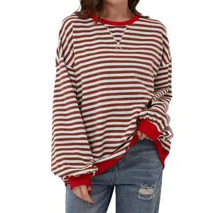 Women Oversized Striped Color Block Long Sleeve Crew Neck Sweatshirt Casual Loose Pullover Y2K Shirt Top