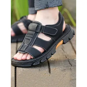 Men'S Casual Plain Velcro Sandals, 2024 Fashionable Summer New Open Toe Sandals For Summer, Lightweight Breathable Comfortable Shoes For Daily Wear