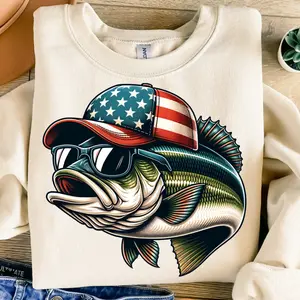 American Baseball Cap Bass Shirt, Sublimation Design, Large Mouth Bass Shirt, 4th Of July Shirt, Fishing Shirt, T-Shirt Design, Shirt