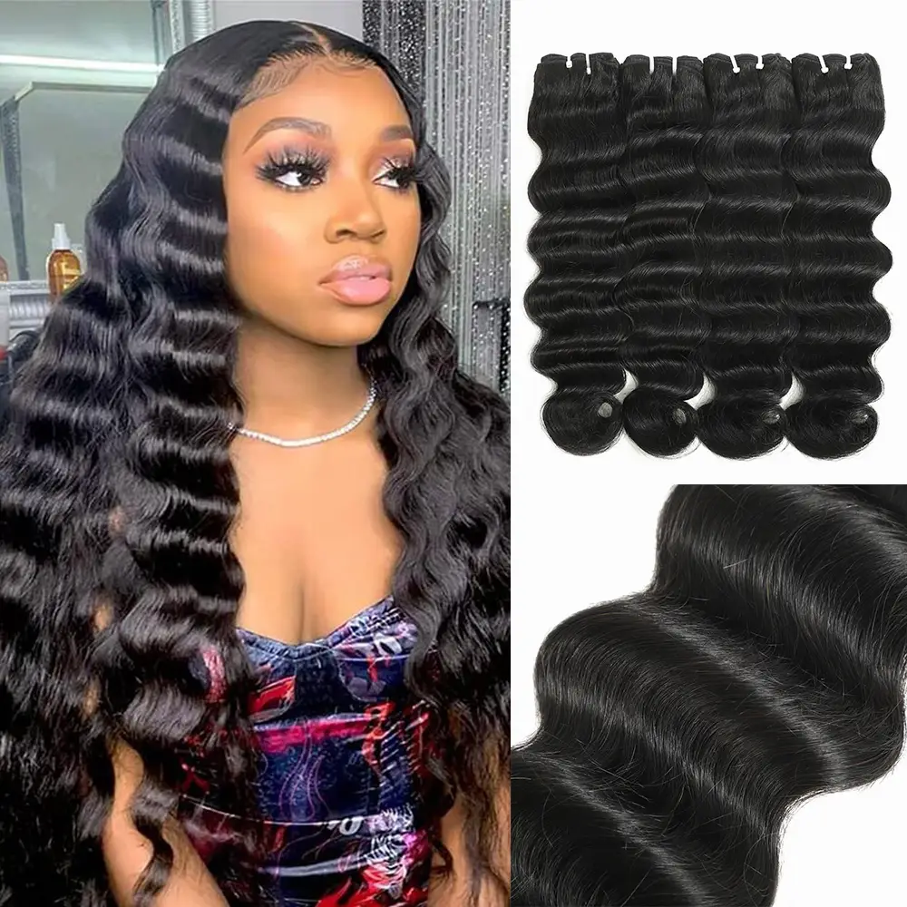 Karlami Loose Deep Wave Bundles 100% Brazilian Virgin Human Hair 3/4 Body Wave Bundles 12A Grade Double Weft Super Soft True to Length Minimal Sheddin