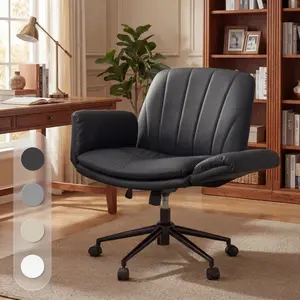 Dowinx Criss Cross Chair with Five-Level Adjustable Arms and Wheels - Comfortable Ergonomic PU Leather Swivel Vanity Chair - Computer Makeup Gaming Chair for Home Office, Bedroom, Living Room