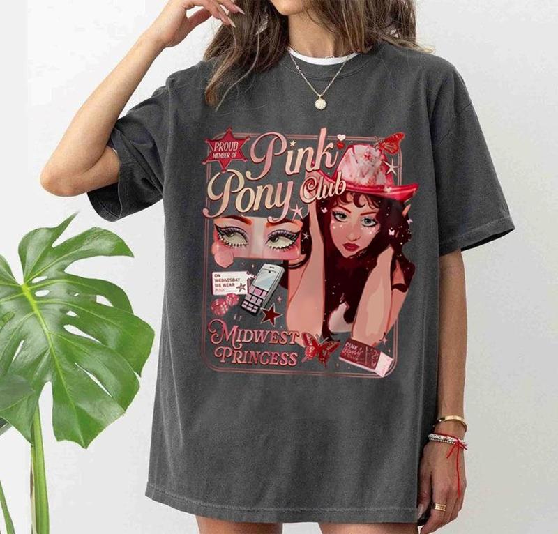 Chappell Roan Pink Pony Club Comfort Colors, Midwest Princess Tour 2024 Shirt, Sapphic Lesbian Wlw Pride Music Tee, Gift For Her Cotton Crewneck Sweater Womenswear Tops Women Lady