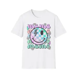 Smiley Face Checkerboard Lightning T-Shirt | Retro Pastel Flower Graphic