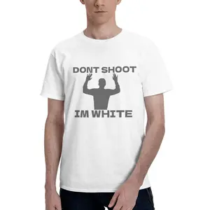 Menswear Short-Sleeve Round Neck T-Shirt - "Don't Shoot I'm White" Sarcastic Graphic Top, Edgy Rude Humor Streetwear Crewneck for Bold Comedy Casual Wear Tshirt
