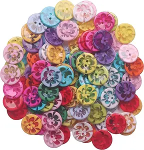 200 Pcs Mixed Resin Flowers Button/Sewing Lots Buttons 2 Hole Baby Sewing DIY Crafts Children's Manual Button Painting, DIY Handmade Ornament