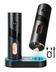 Electric Rechargeable Salt and Pepper Grinder Set,110ml Large Capacity,USB-C with Charging Base,LED Light,Automatic Pepper Mills with Adjustable Coarseness