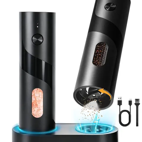 MAONAME Electric Rechargeable Salt and Pepper Grinder Set,110ml Large Capacity,USB-C with Charging Base,LED Light,Automatic Pepper Mills with Adjustable Coarseness