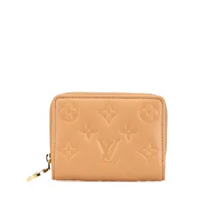 Pre-owned Louis Vuitton Lambskin Small Leather Goods Portefeuille Lou Embossed Monogram Lamb Leather Wallet