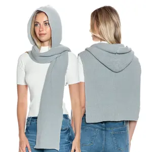 Basico 2 Way Hooded Scarf with Long Back for Women & Men, Knitted Balaclava for winter, Scarf Hat - Gray