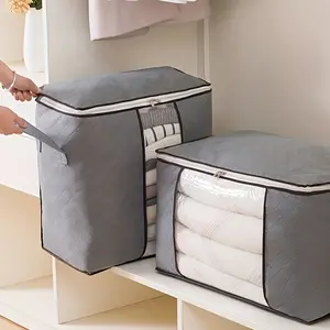 1pc Large Clothes Storage Bag, Clothes Organizer With Handle & Clear Window, Storage Bins Containers For Comforters & Blankets - Perfect For Moving And Traveling