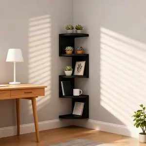 5-Tier Corner Wall-Mounted Shelf, Modern European Style Bookshelf, Drill-Installable, Space-Saving, Durable Material, Versatile Storage Solution
