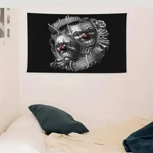 1pc of Humorous Jester Tapestry Art - a Large Black Wall Hanging Featuring a Silver Mask Design, Ideal for Decorating Bedrooms, Living Rooms, Or Dorms. Made from Polyester, Suitable for Indoor Use Only