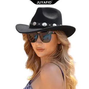 Women Men Felt Wide Brim Western Cowboy Hats Belt Buckle