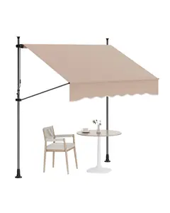 GAOMON Manual Retractable Awning, 118 in x118 in Patio Awning Exterior Outdoor Sunshade Shelter, Angle & Height Adjustable Sunsetter Retractable Awning UV Protection for Any Window or Door, Beige