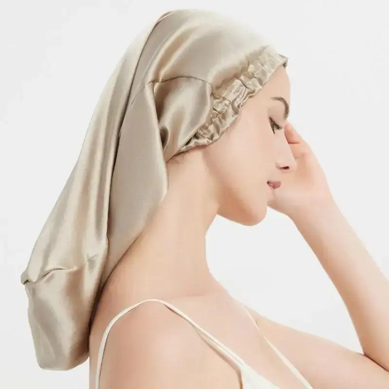 Genuine Mulberry Silk Long Sleep Cap - Large Size, Elastic Band, Breathable, Warm, Frizz Control, Detangle, Moisturizing, Youth Haircare Bonnet for Extra Large Braids (Sports Headband Accessory)