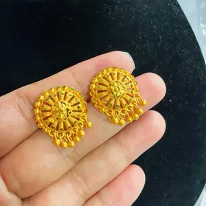 Gold Color Earrings with Intricate Design and Beaded Detailing for Women's Fashion Accessory