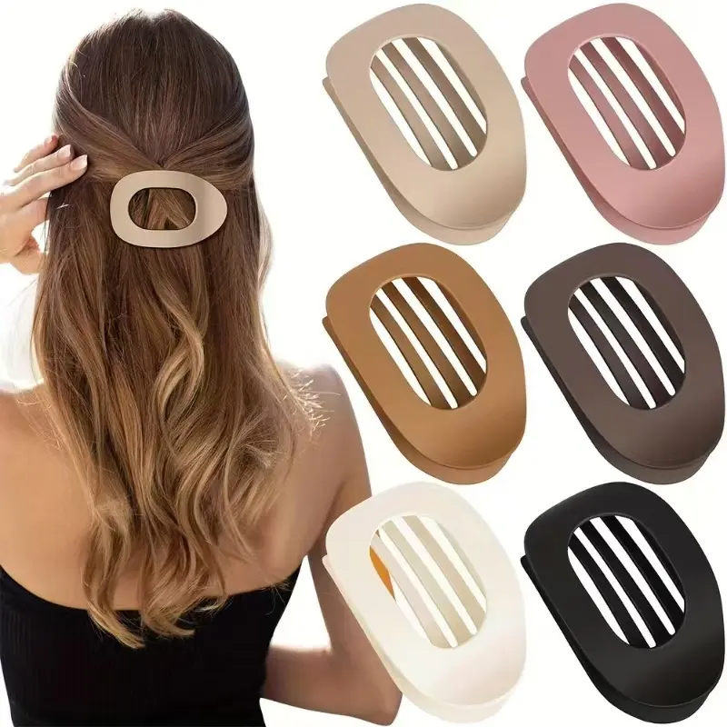 Hair Claws for Women, 6 Piece Solid Color Flat Acrylic Clips, Compact Design with Strong Hold for Business, Birthday & Ceremony