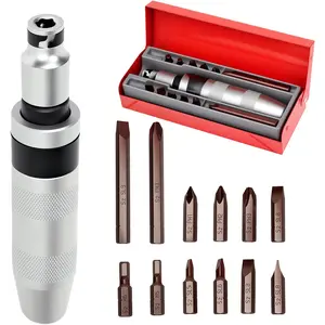 1/2" Hand Manual Impact Driver, Manual Reversible Impact Hammer  Set Includes 12- Slotted, Phillips, Hexagonal Bit Set, for Removing Rusted Fasteners or Frozen