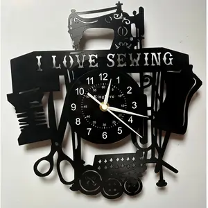 Exclusive Sewing Enthusiast Vinyl Wall Clock, Bold I Love Sewing Slogan, Perfect for Sewing Studio, Tailor Shop, Craft Room, Clothing Store