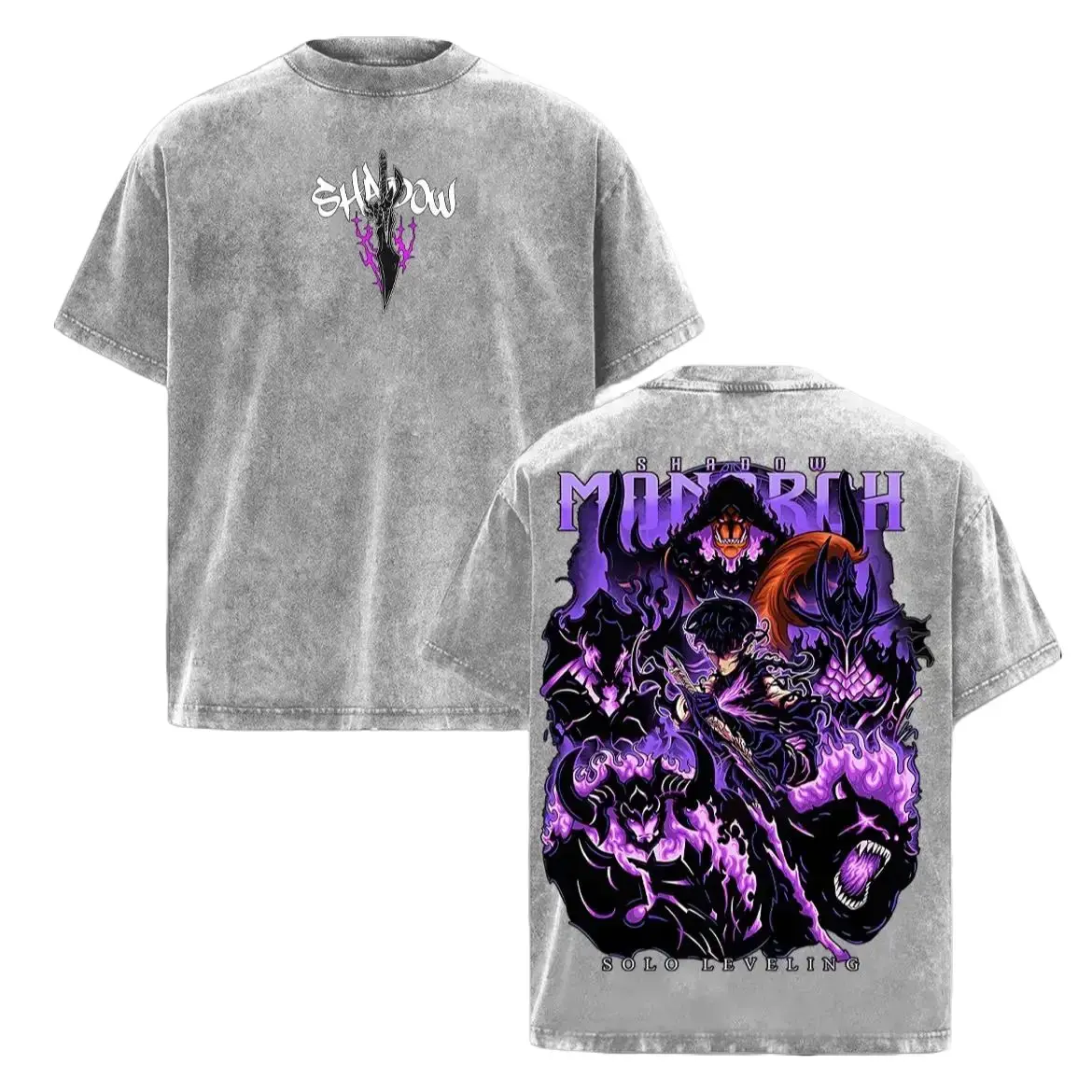 Solo Leveling Sung Jinwoo Shadow Monarch Arise Graphic Tee Vintage Oversized Acid Wash Heavyweight Cotton T Shirt Y2K Streetwear Gym Pump Cover Manhwa Anime Merch Retro Grunge Aesthetic Harajuku Boxy Fit Workout Shirt Gift for Otaku Unisex