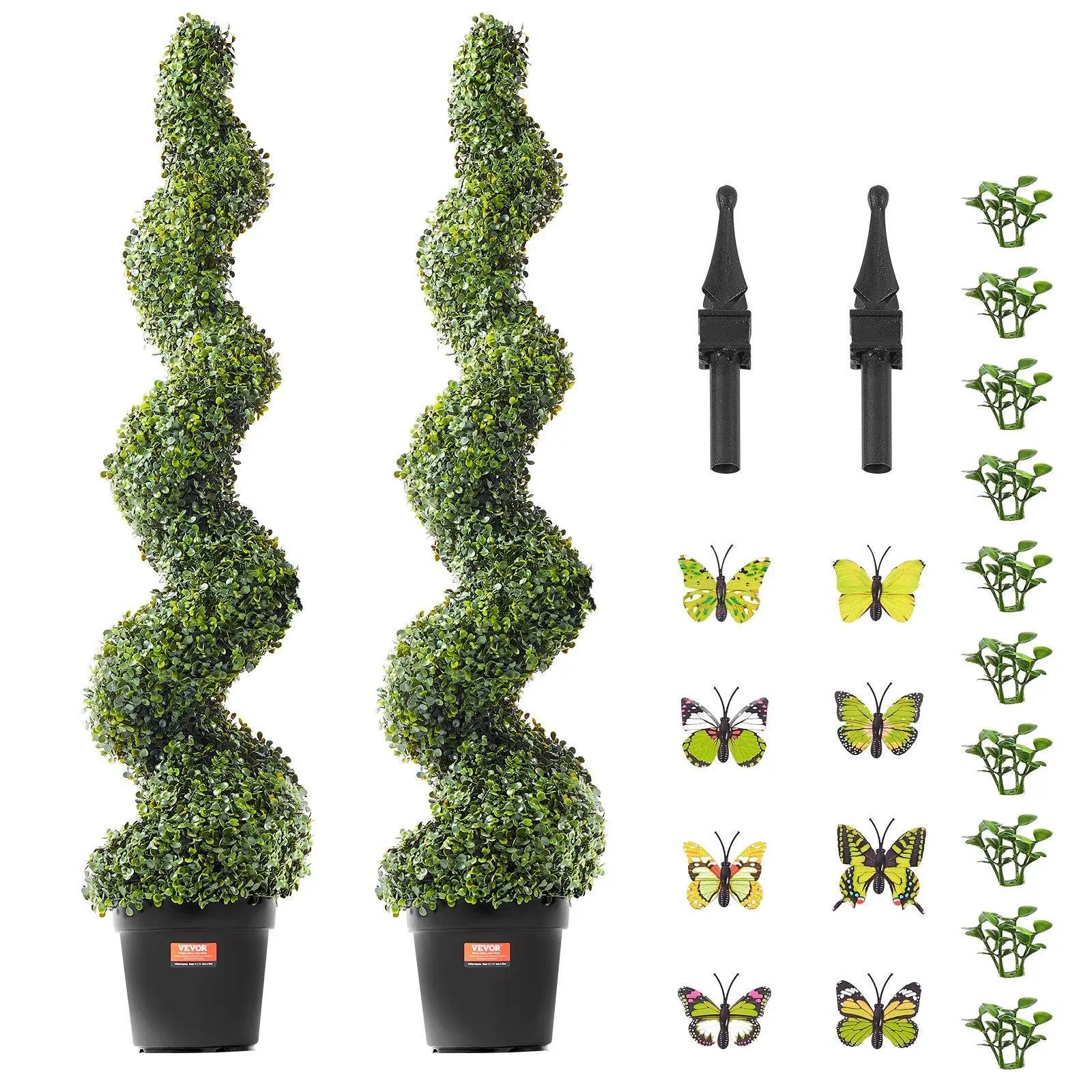 【Father's Day Gift】VEVOR 2-Pack 5' Artificial Boxwood Topiary Evergreen Trees, UV-Resistant Sculptural Potted Fake Greenery Plants, Faux Plants Shrubs for Home Decor, Indoor-Outdoor Entryway Use