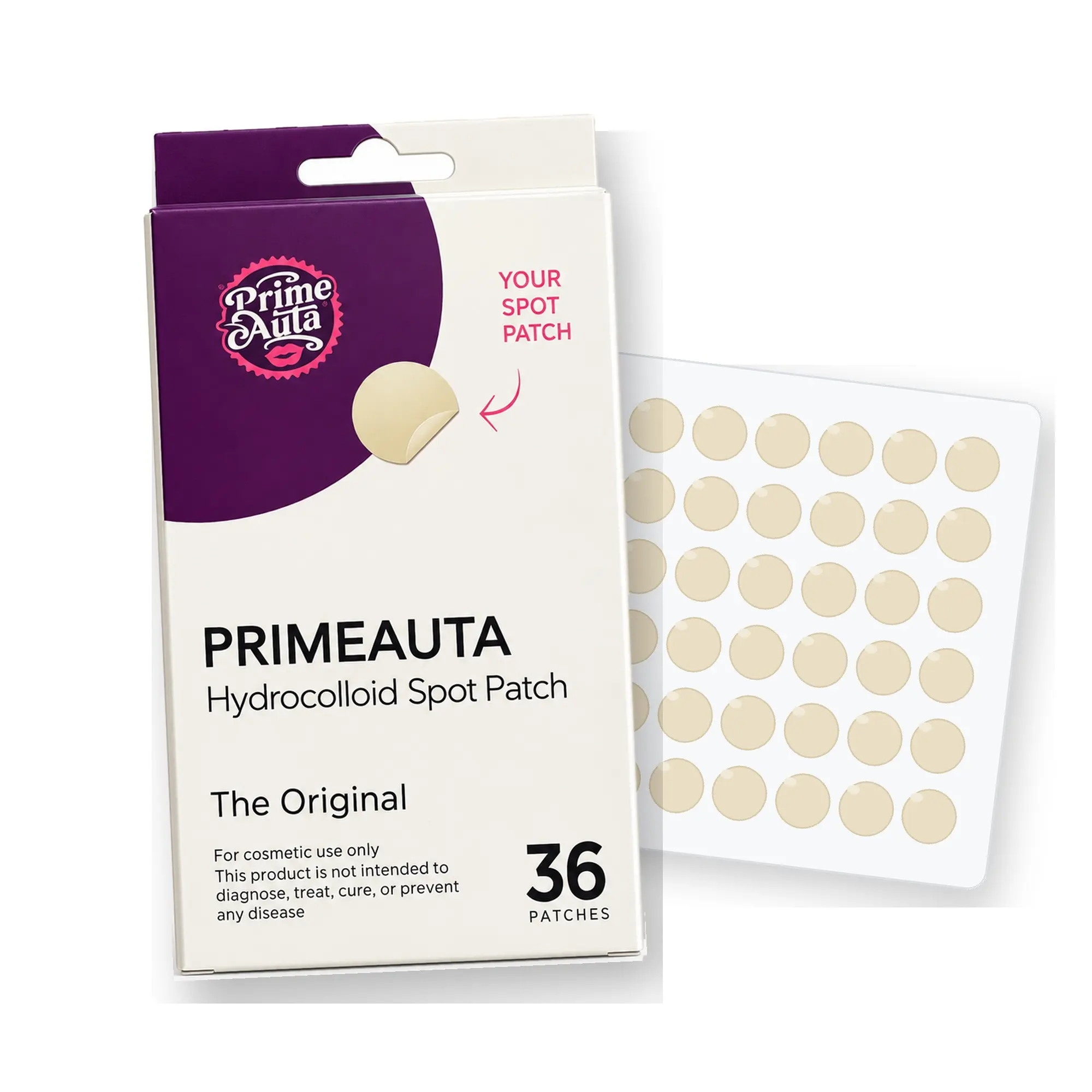 PRIMEAUTA Hydrocolloid Pimple Patches The Original 36 Count Drug-Free Stickers for Face Absorb Fluid and Oil Over 6-8 Hours Stop Picking Wear Day or Night