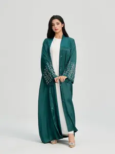 Women's Beaded Decor Long Sleeve Open Front Abaya, Modesty Abaya, Modest Elegant Maxi Abaya for Daily Wear, Women's Islamic Clothing for All Seasons