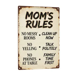 Vintage "Mom's Rules" Metal Sign, 8"×12" (20×30cm) Retro Family Quote Art, Ideal for Kitchen, Dining Room, Mother's Day Gift
