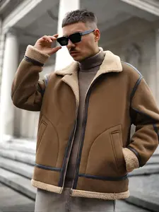 Men's Drop Shoulder Pocket Design Thermal Lined Jacket, Casual Regular Fit Long Sleeve Lapel Neckline Outerwear for Fall & Winter, Men's Clothes for Daily Wear, Coats