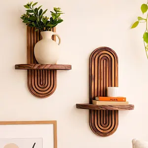 Wooden Wall Shelf Decorative Rack, Vintage Home Decor Simple Design Suitable for Small Plants, Living Room Bedroom Dining Bathroom Office Artistic Decoration