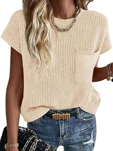 Imily Bela Summer Knit Vest Short Sleeve Ribbed Crewneck Pullover Trendy Lightweight Sweater Top