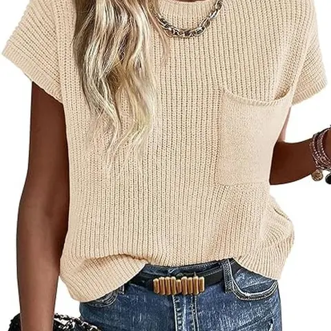 Imily Bela Summer Knit Vest Short Sleeve Ribbed Crewneck Pullover Trendy Lightweight Sweater Top