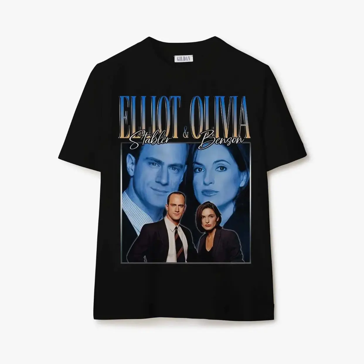 Unisex Vintage 90s T-Shirt with Law and Order SVU Elliot & Olivia Graphic, 100% Cotton Casual Menswear with a Regular Fit, Collared Neck, Shortsleeve