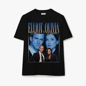 Elliot Stabler and Olivia Benson Vintage 90s Tee - Law and Order SVU Couple T-shirt -Sweatshirt - Hoodie Classic Collar casual tee