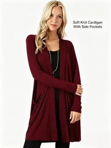 Women's Simple Long Sleeve Mid-Length Open Front Cardigan Casual Loose Outerwear Coat