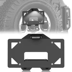 Spare Tire License Plate Frame with LED Light Compatible with 2021 2022 2023 2024 2025 Ford Bronco 2/4 Doors, Heavy Duty Steel Licence Bracket Holder Plates Frames Rear Relocation Mounting Black