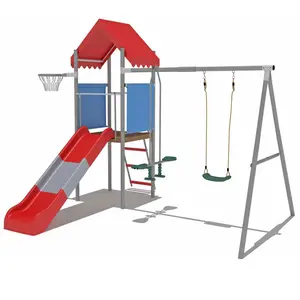 【GAOMON】Metal Swing Set with Slide & Treehouse Platform, Kids Outdoor Backyard Playset with Basketball Hoop, Ideal Children's Day Gift - SummerVibes