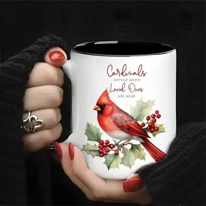 11oz Cardinal Ceramic Mug - Dual-Sided Design with Red Cardinals & Holly, Insulated & Dishwasher Safe, Perfect for Tea & Water - Ideal Easter Gift for Home, Office, or Outdoor Use, Birthday