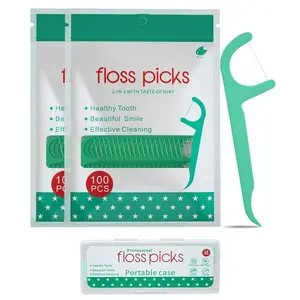 200 Pieces Mint Flavored Floss with Portable Travel Case, Oral Dental Care, Interdental Cleaning, Disposable Home Use Tooth Floss Sticks