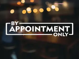 White By Appointment Only Vinyl Decal - 3.5"x13" - Professional Business Sign Sticks On the Inside of Storefront Window and Door - Appointment Scheduling Decal - Easy Application…