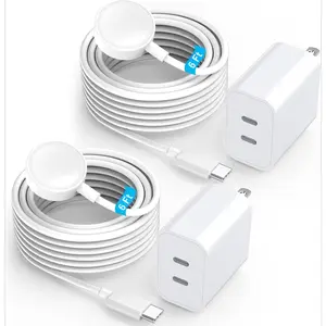 Fast Charger for Apple Watch, 2Pack Dual USB C Port iPhone Watch Charger Block Adapter with 10FT Long USB C Magnetic iWatch Fast Charging Cable Cord for iWatch Series 10/Ultra/9/8/7/6/SE/SE 2/5/4/3/1