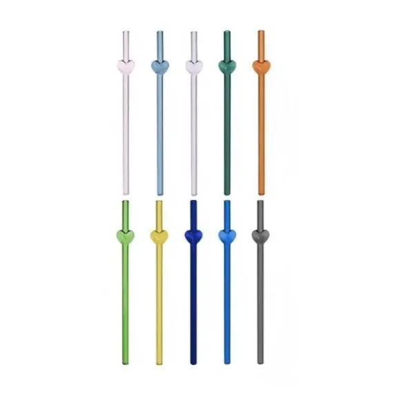KIJKSYJ Set of 10 Colorful Glass Heart Straws — Durable Eco‑Friendly Kitchenware and Drinkware Accessories, All‑Seasons Romantic Supplies for Parties and Eco‑Conscious Consumers, Sustainability‑Focused Rose Glass Straw
