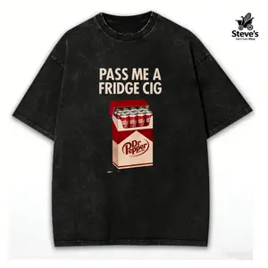 washed cotton,Pass Me A Fridge Cig Comfort Colors T-Shirt for Dr Peppper lovers, a retro soda humor tee with quirky caffeine addict vibes, Comfort Colors style, fun casual wear daily.