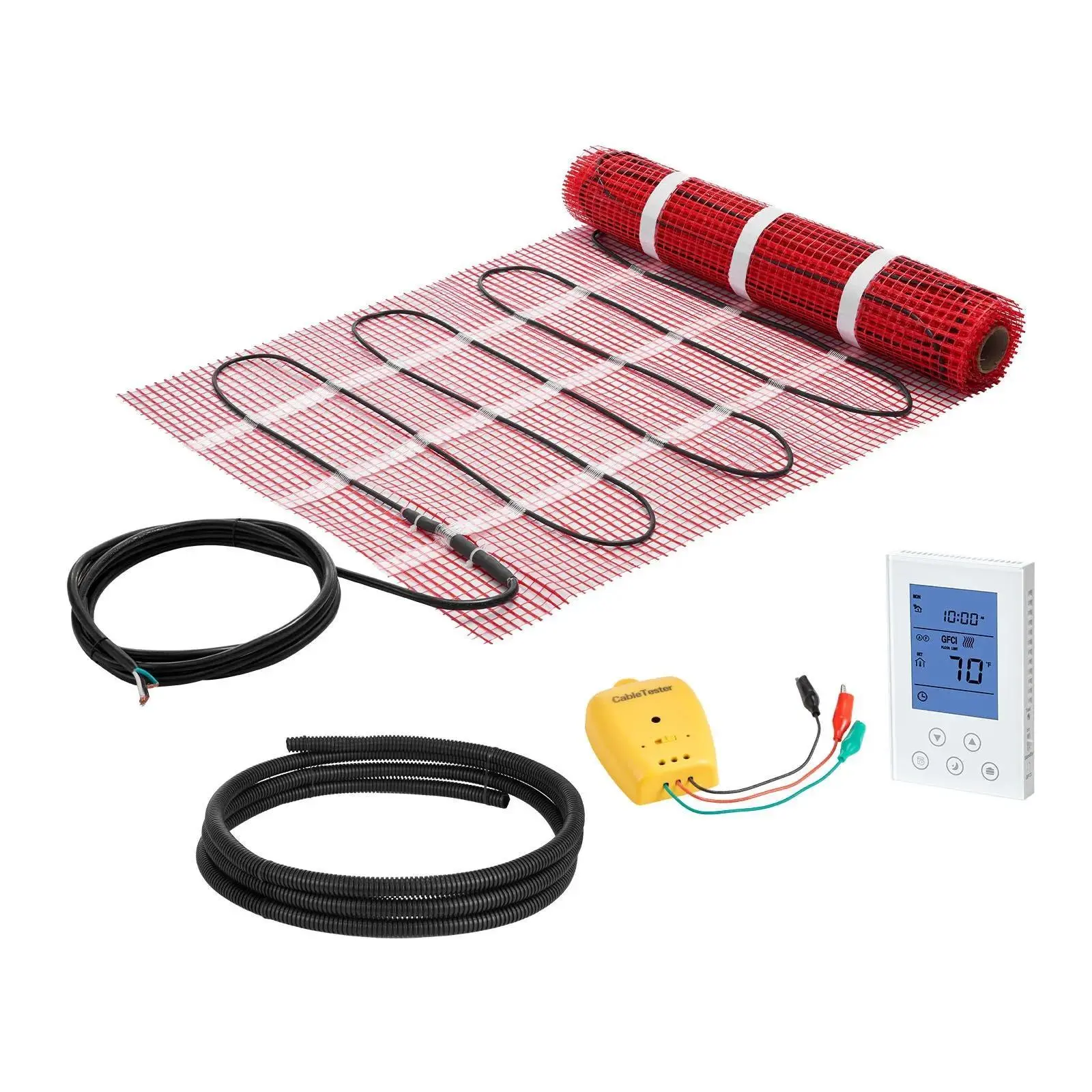 VEVOR 15 sqft Self-Adhesive Mesh Home Heating Mat System, 120V Silent Secure Energy Efficient Electric Radiant System, Self-Program Adjustable Thermostat (4 Events/Day) with Sensor & Alarm, Easy Installation for Tile, Stone, Vinyl, Diy Projec#BacktoSchool