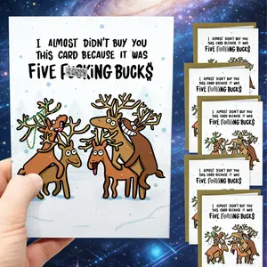 6-pcs "Five Bucks" Funny Greeting Cards,6 cards,Sleazy Greetings Funny Greeting Cards, Hilarious Cards -6 Reindeer Set with Humorous Messages for Friends and Family