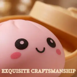 Squishy Steamed Bun Sensory Toy, Slow Rebound Stress Relief Fidget Toy, Food-Grade Silicone, 1:1 Realistic Design, Cute Smile Face, Easter Gift for Kids Adults, Portable Anxiety Relief Toy