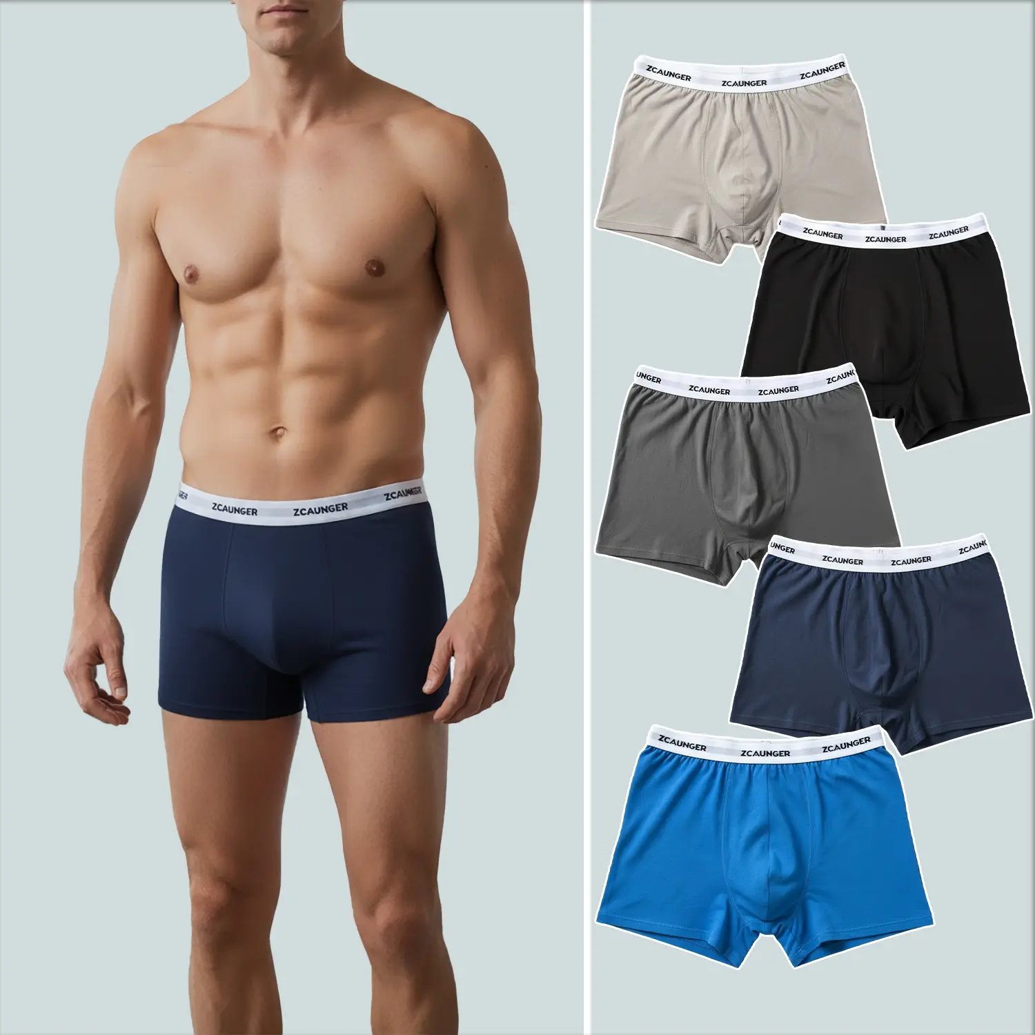 Men's Soft Stretch Cotton Underwear 5-Piece Set (Dark Gray x2, Navy) - Breathable, No-Ride-Up, All-Day Comfort Menswear Essentials for Everyday & Athletic Use, Dark Gray（Two）