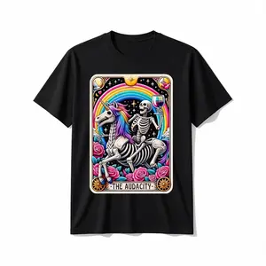 Men's Pure Cotton Round Neck Casual Short-Sleeve Fashion T-Shirt - The Audacity Funny Tarot Card Sarcastic Skeleton Graphic Print, Soft Breathable DIY-Friendly Streetwear Top