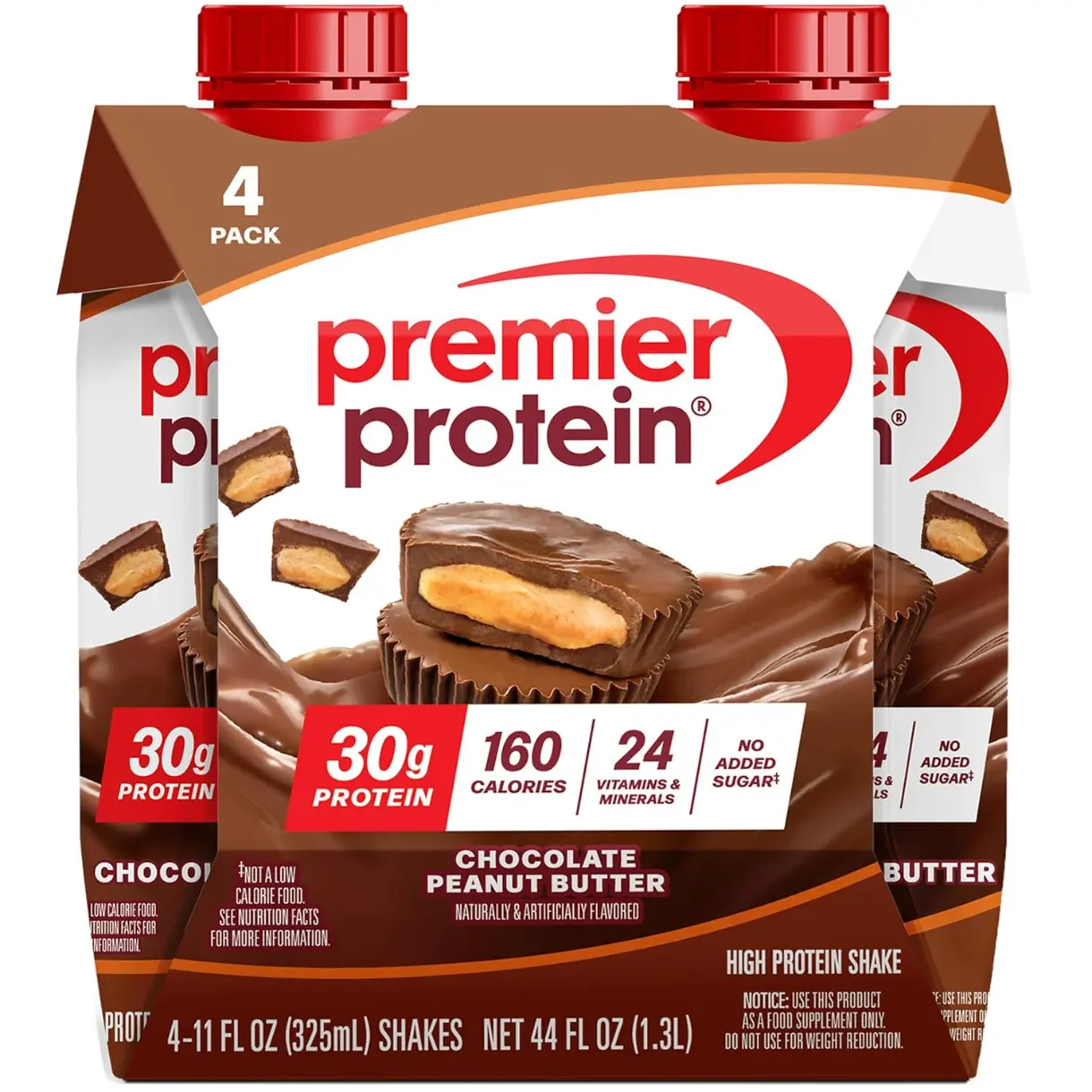 Premier Protein 30g High Protein Shake, Chocolate Peanut Butter, 4 Pack | 160 Calories, 24 Vitamins & Minerals, No Added Sugar, Supports Muscle Health, Gluten-Free, 11 oz